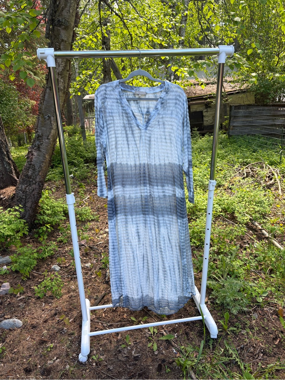 Women's Gray & White Tie-Dye Maxi Dress - V-Neck